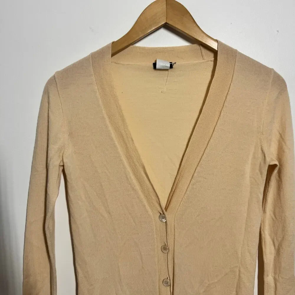 J. Crew Merino Wool Long Cardigan Sweater Women XS TanBeige Button Front Grandpa